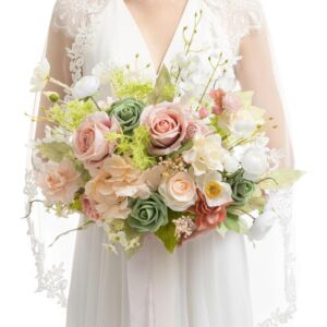 Garden blush artificial bridal bouquet with roses, peonies and poppies