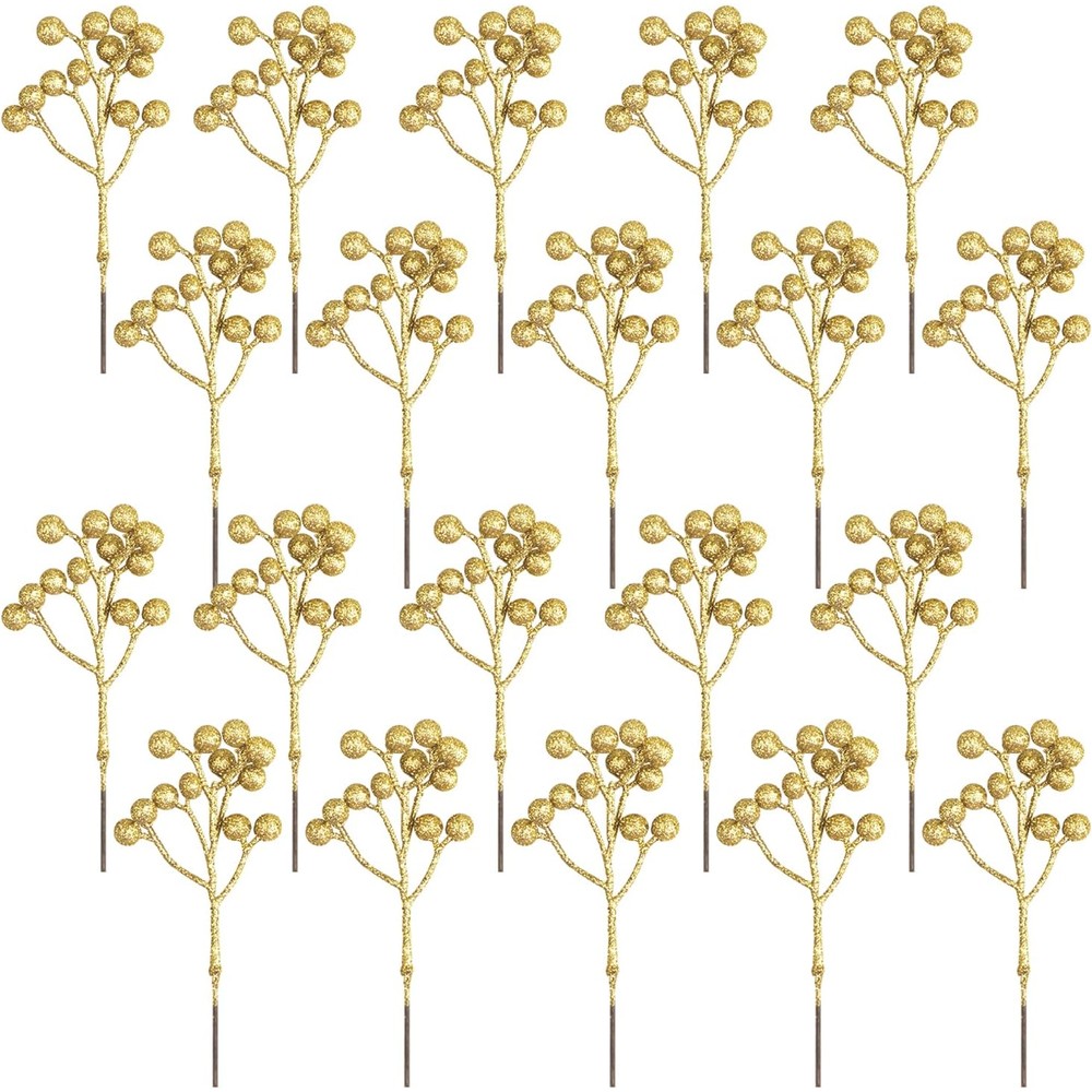 Gold berry Christmas craft picks (20 stems, 18cm)