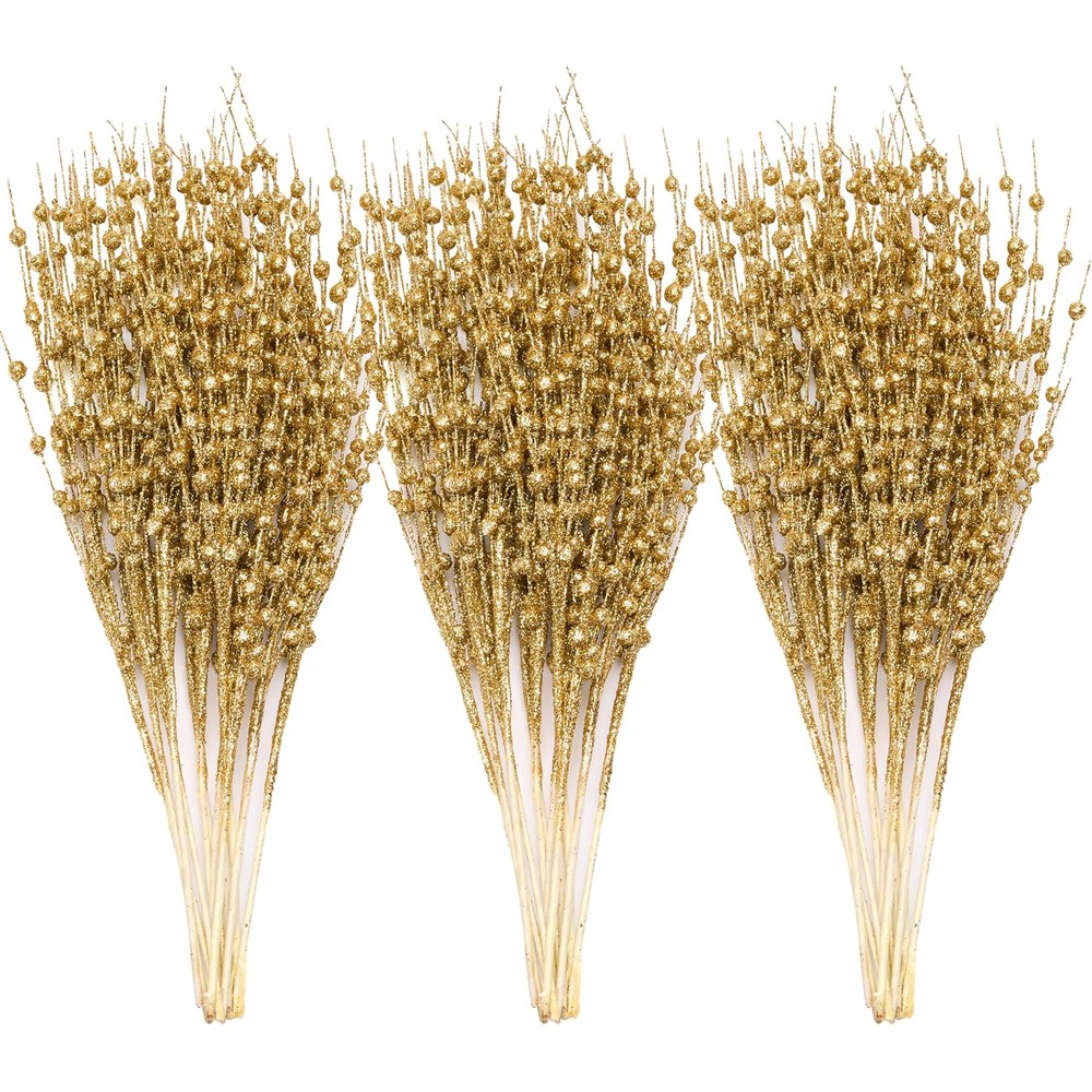 Gold glitter berry Christmas tree sprays (24 stems, 43cm)