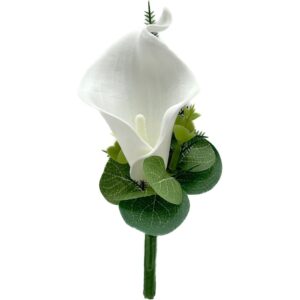 Handmade white artificial calla lily wedding buttonhole