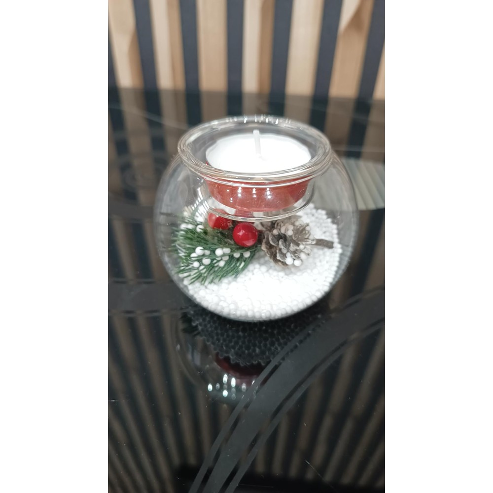 Customer display: Hewory glass Christmas candle globes with festive foliage (set of 3)