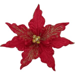 Hollyone large red poinsettia Christmas flowers with clips (eight, 23cm)