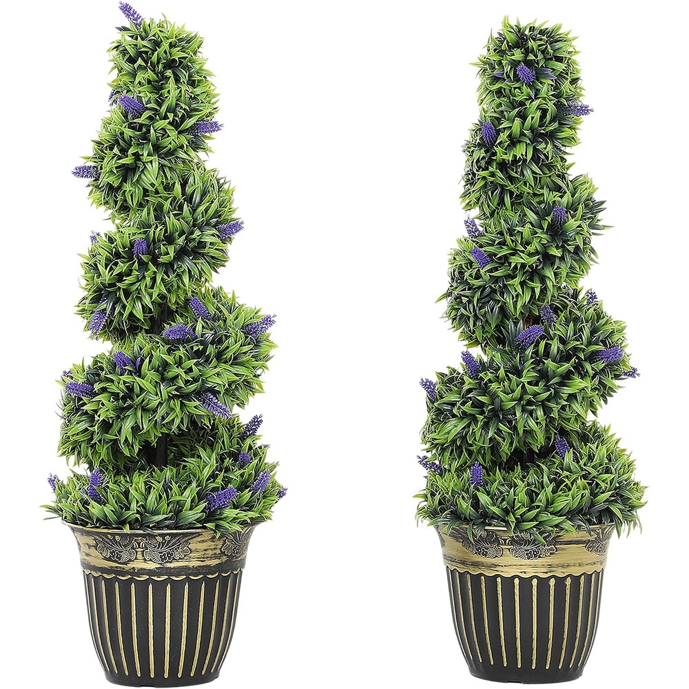homcom lavender spiral topiary 90cm pair