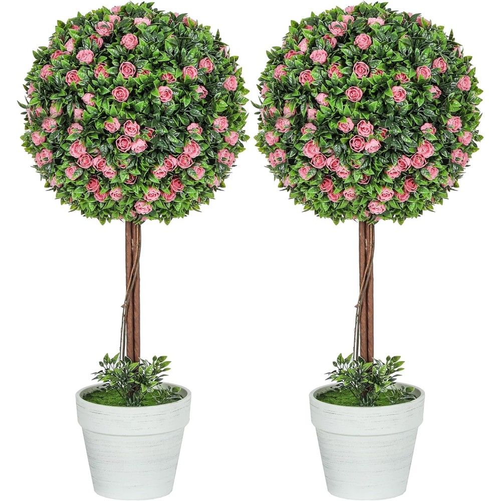 homcom pink rose topiary 60cm pair