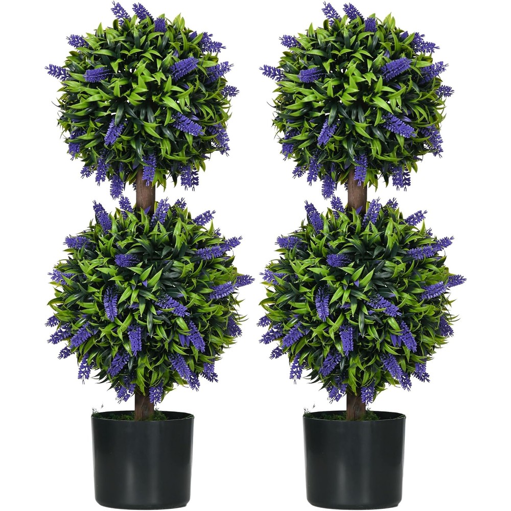 homcom purple lavender double ball topiary 70cm pair