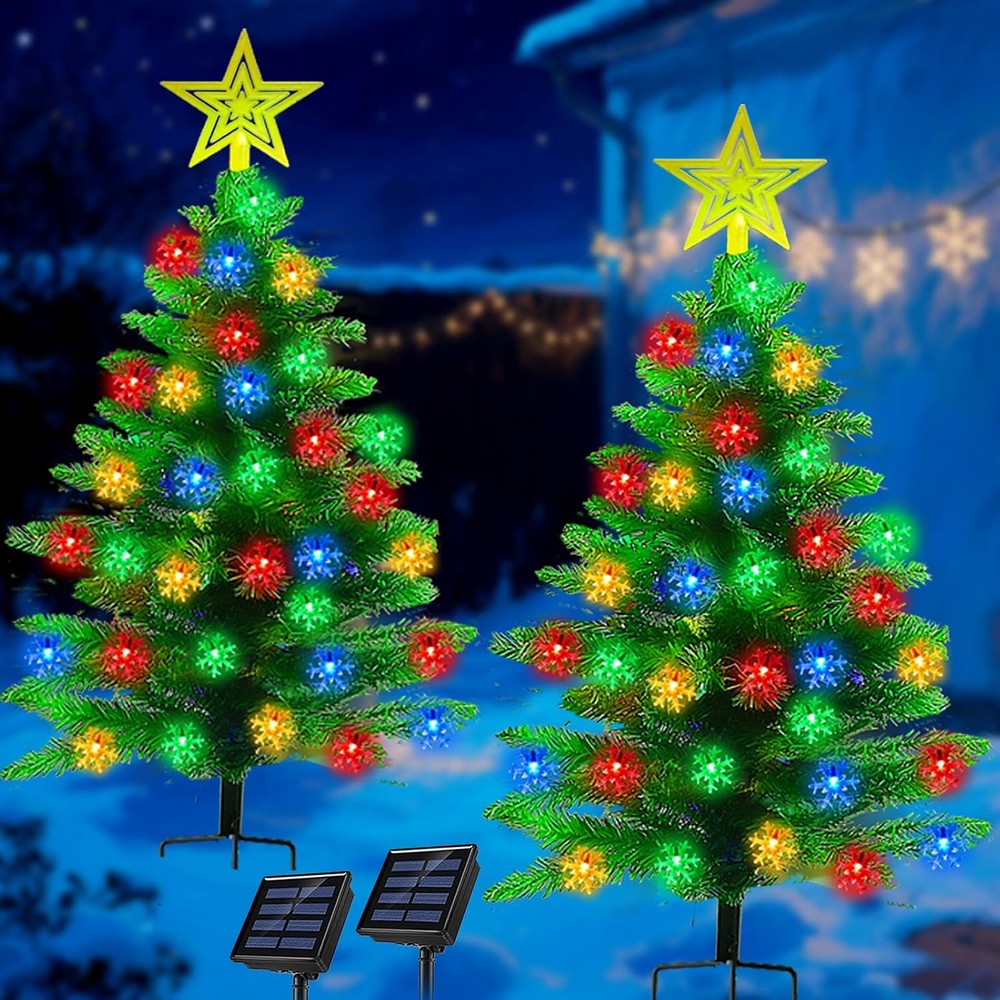 Hugsvik solar outdoor Christmas trees with snowflake lights (pair, 110cm)