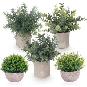 ilauke miniature artificial eucalyptus and grass plants (set of 5)