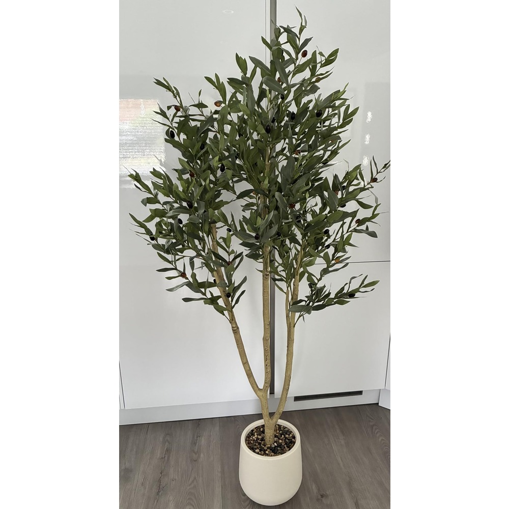 Keeplush artificial olive tree with a tall white planter (180cm) - Image 2