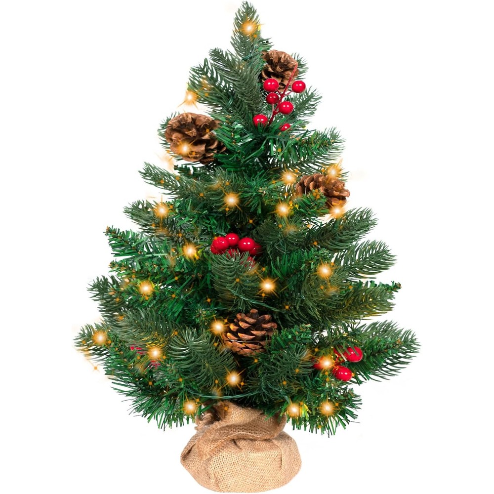 Kendane mini Christmas tree with pinecones, berries and lights (50cm)
