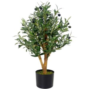 Leaf compact artificial olive tree with moss-covered pot (65cm)