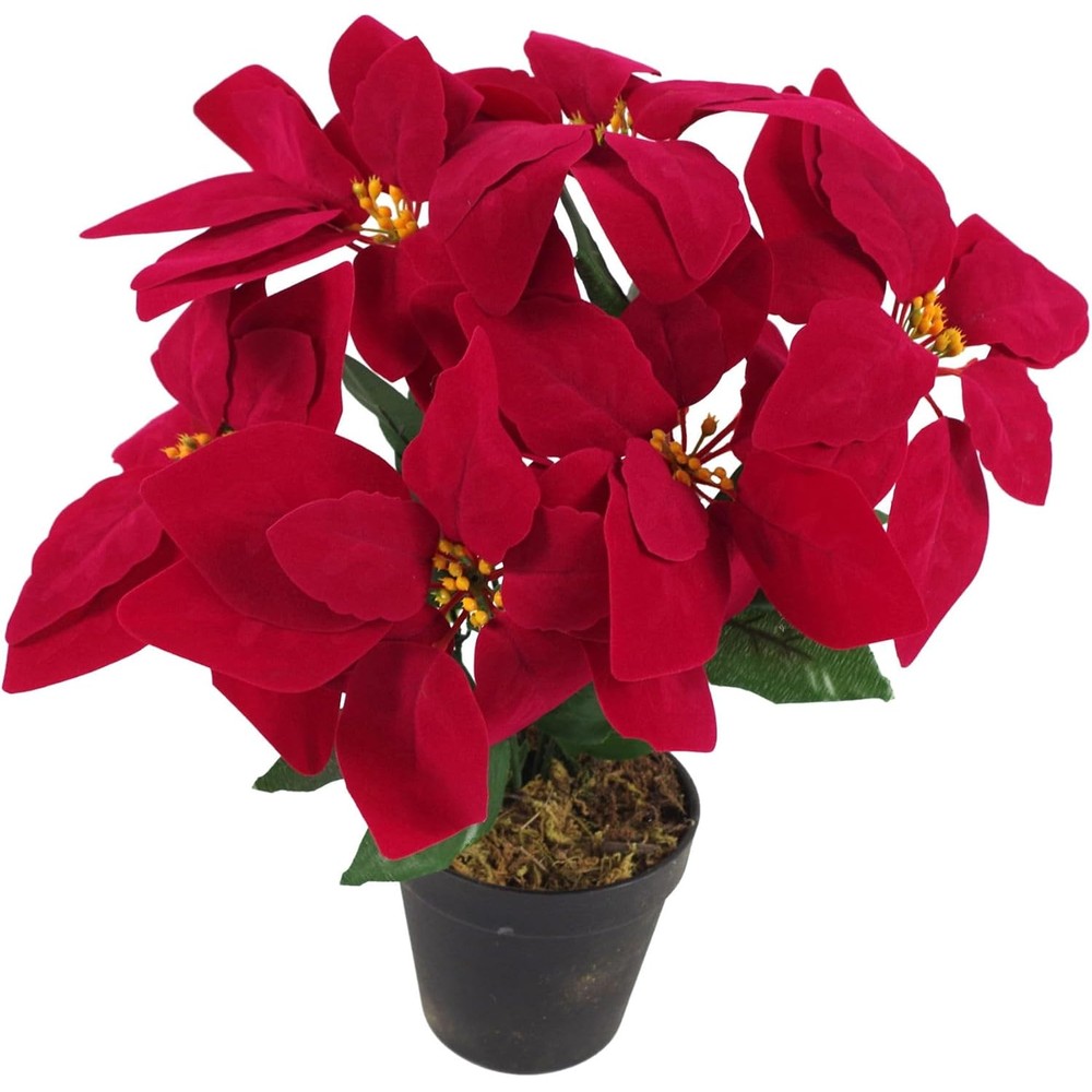 Leaf red artificial poinsettia in a weighted pot (40cm)