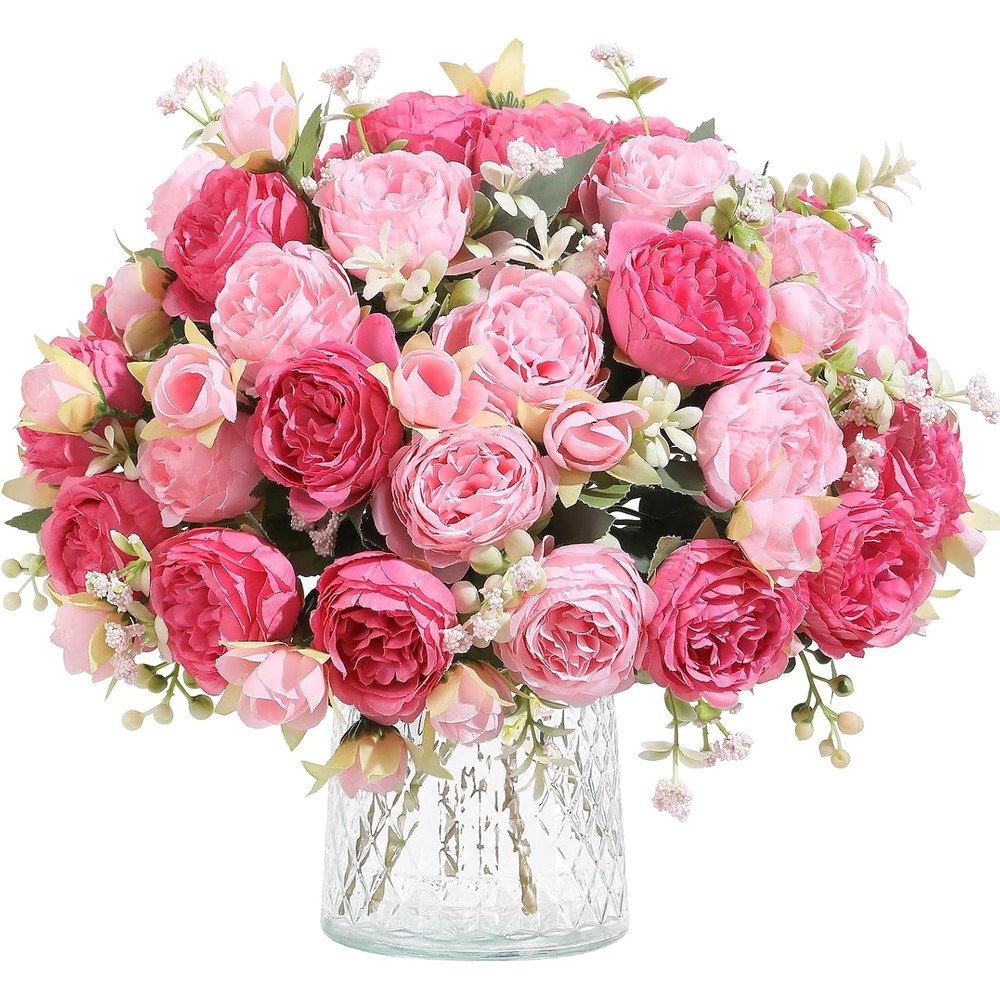 Light and deep pink artificial peony bouquets (pair, 32cm)