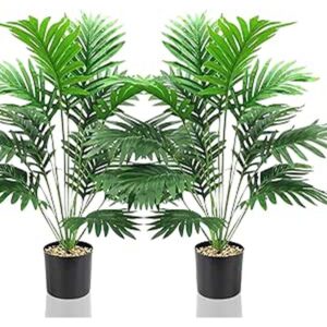 Lighterday artificial yellow palms in pebble-topped pots (pair, 80cm)