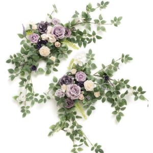 Lilac and gold artificial wedding flower swags for the top table (pair)