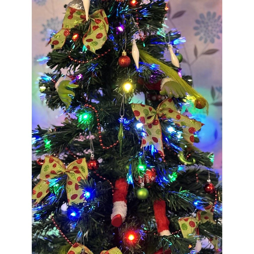 Customer display: Lime green feather-style Christmas picks with red baubles (10 stems, 43cm)