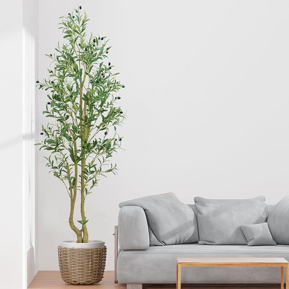 Lush artificial olive tree in a white pot (180cm)