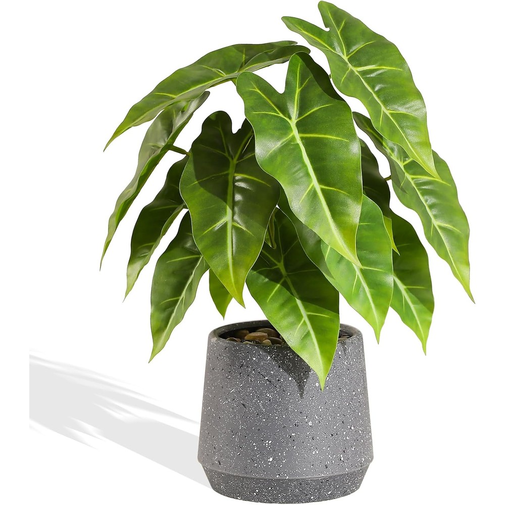 LUWENER artificial taro-leaf plant in a grey pot (33cm)