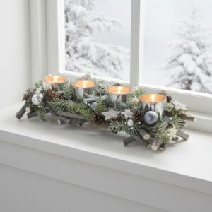 Mr Crimbo frosted woodland four-candle centrepiece (40cm)