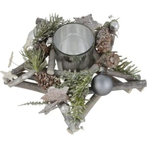 Mr Crimbo silver woodland star candle centrepiece (20cm)