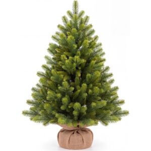 MyChristmas realistic PE tabletop Christmas tree with wrapped base (2ft)