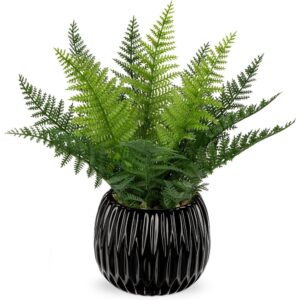 Oairse artificial Boston fern in a ribbed black ceramic pot (32cm)