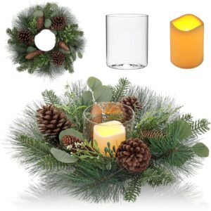 Oairse pine and eucalyptus Christmas centrepiece with LED candle