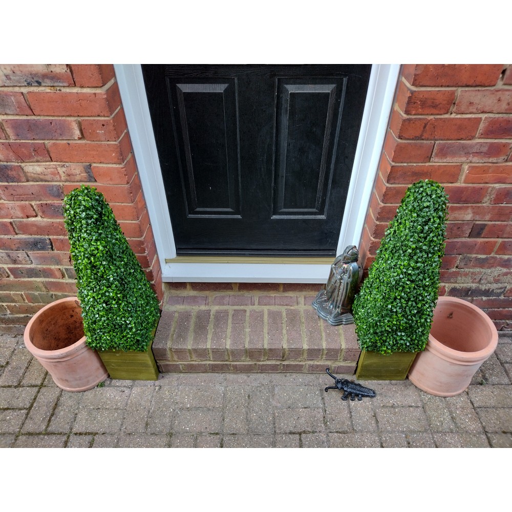 Customer photo of oypla pyramid topiary wooden planters 90cm pair