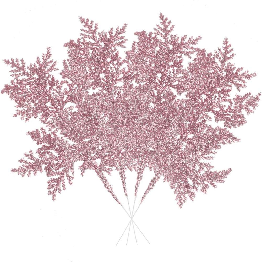Pink glitter foliage Christmas tree picks (10 sprays, 28cm)