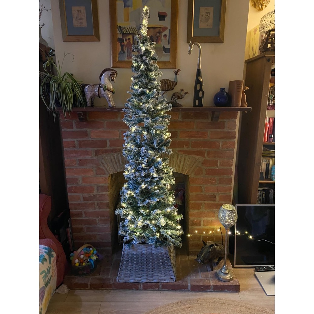 Customer display: Premier snow-flocked spruce pencil Christmas tree (6ft 6in)