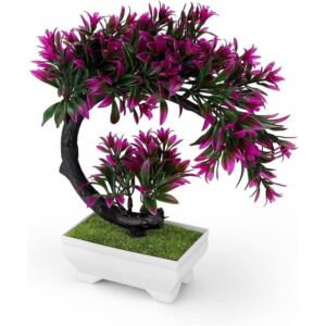 Purple artificial bonsai tree in a white rectangular pot (22cm)