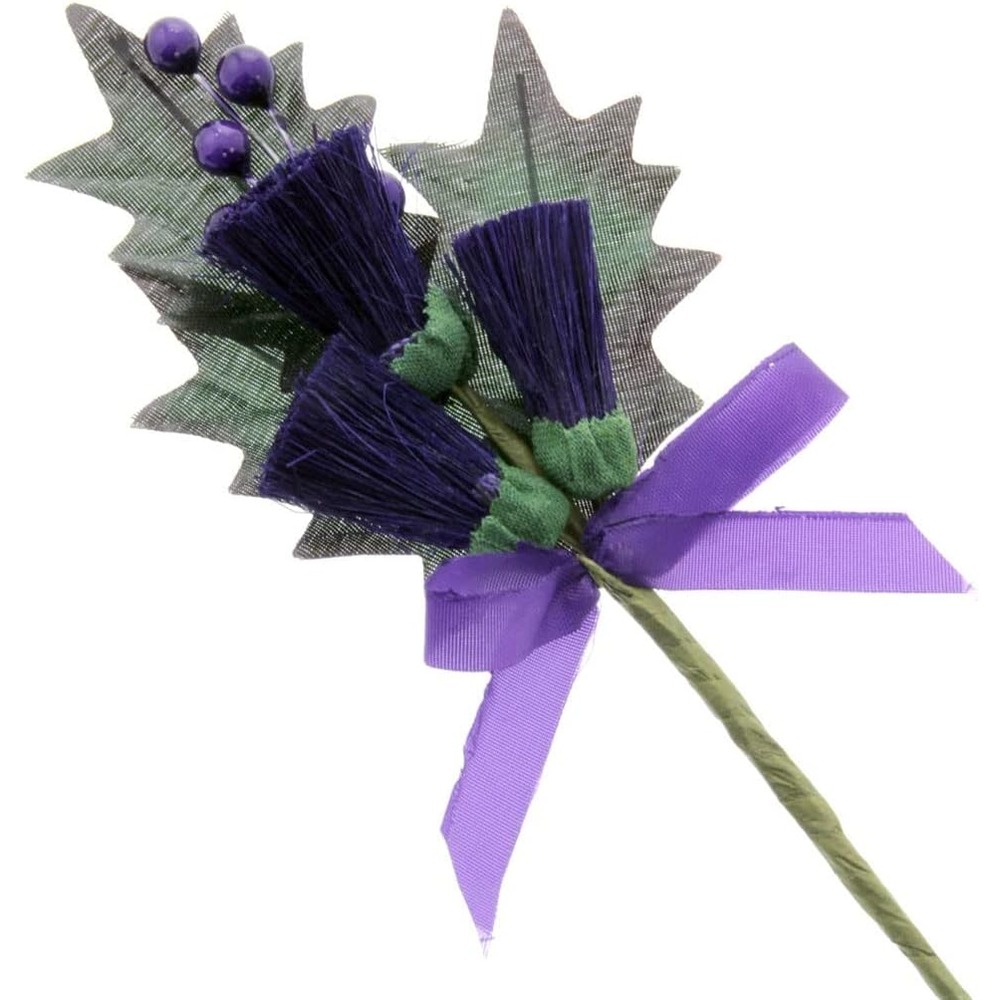 Purple artificial thistle wedding corsages with ribbon bows (set of 6)