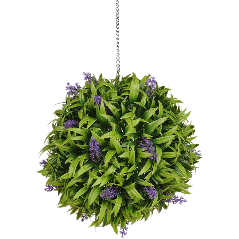 Purple lavender artificial topiary ball with leafy foliage (28cm)