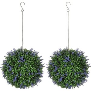 Purple lavender artificial topiary balls with chains (pair, 27cm)