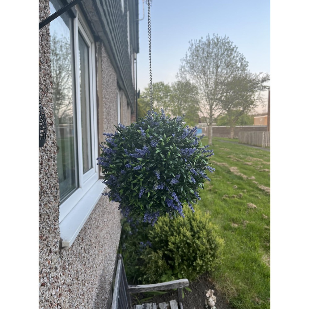 Purple lavender artificial topiary balls with chains (pair, 27cm) - Image 2