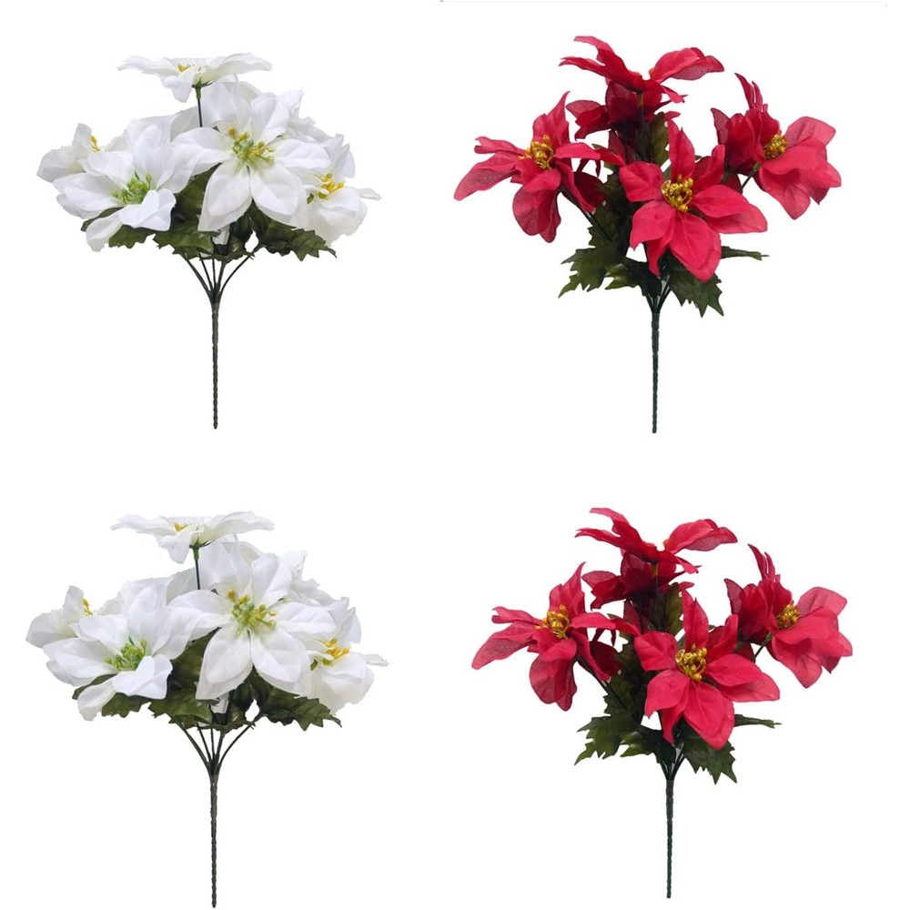 Red and white artificial poinsettia bunches (four bunches, 35cm)