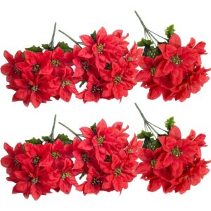 Red artificial poinsettia bunches with wired stems (four bunches, 35cm)