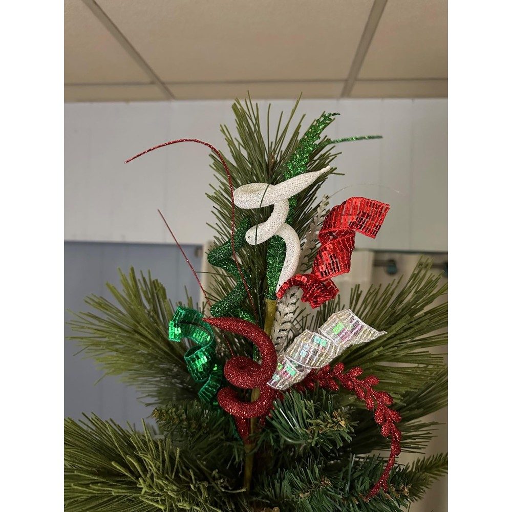 Customer display: Red, green and white curly Christmas tree sprays (3 picks, 51cm)