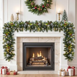 SHareconn snowy Christmas garland with white and multicolour lights (270cm)