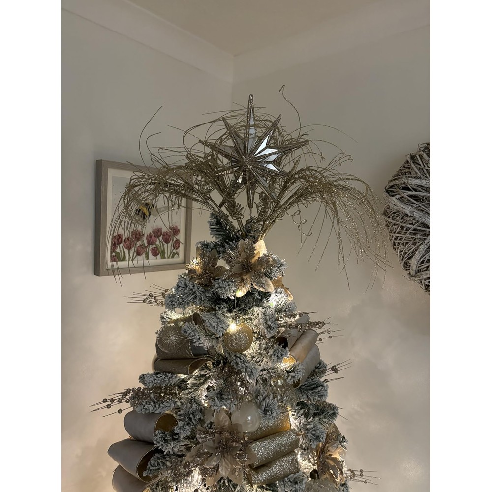 Customer display: Silver glitter curly Christmas tree sprays (6 stems, 42cm)