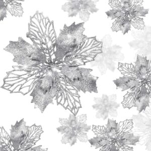 Silver openwork poinsettia Christmas decorations (36 flowers, three sizes)