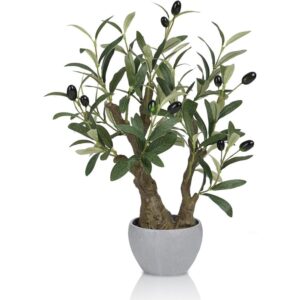 Small artificial olive bonsai tree in a stone pot (47cm)