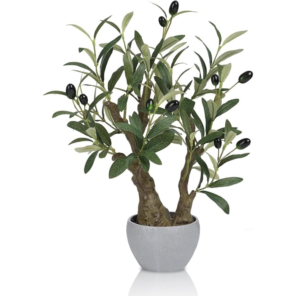 Small artificial olive bonsai tree in a stone pot (47cm)