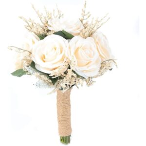 Small ivory artificial rose bridesmaid bouquet with a rustic handle
