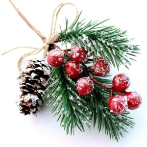 Snowy red berry and pinecone Christmas picks (10 stems, 19cm)