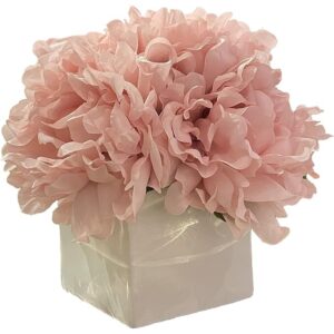 Soft pink artificial flower arrangement in a square vase (20cm)