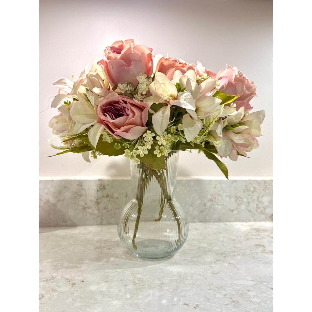 Soft pink artificial rose and lily bouquets (4 bunches, 33cm) - Image 2