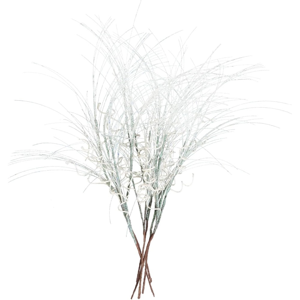 Tall white glitter curly Christmas sprays (6 stems, 55cm)