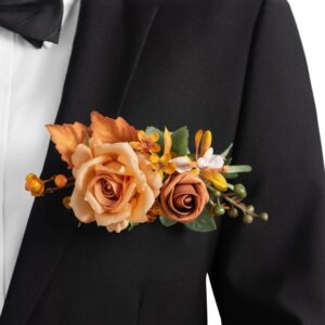 Terracotta artificial flower pocket buttonhole for the groom
