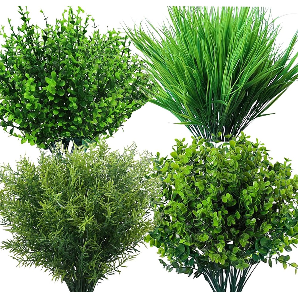 Toprooms mixed artificial greenery bushes for outdoor planters (12 bundles)