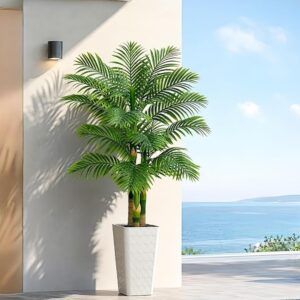 TXABL artificial golden cane palm in a tall white planter (150cm)